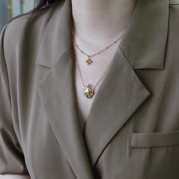 NEW 18K Gold Plated Bead Clover Pearl Flower Vase Double Layer Chain Necklace - Picture 5 of 12